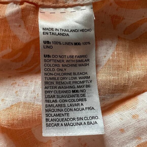 Chico’s Woman’s Orange White Linen Scroll Button Down 3/4 Sleeve Shirt- Size 3 - Picture 6 of 12